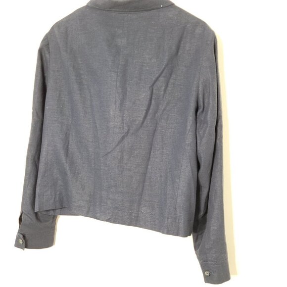 Norton McNaughton 💚 Navy Blue Woven Linen Blend Blazer Jacket Casual Lined 14 - Picture 5 of 8